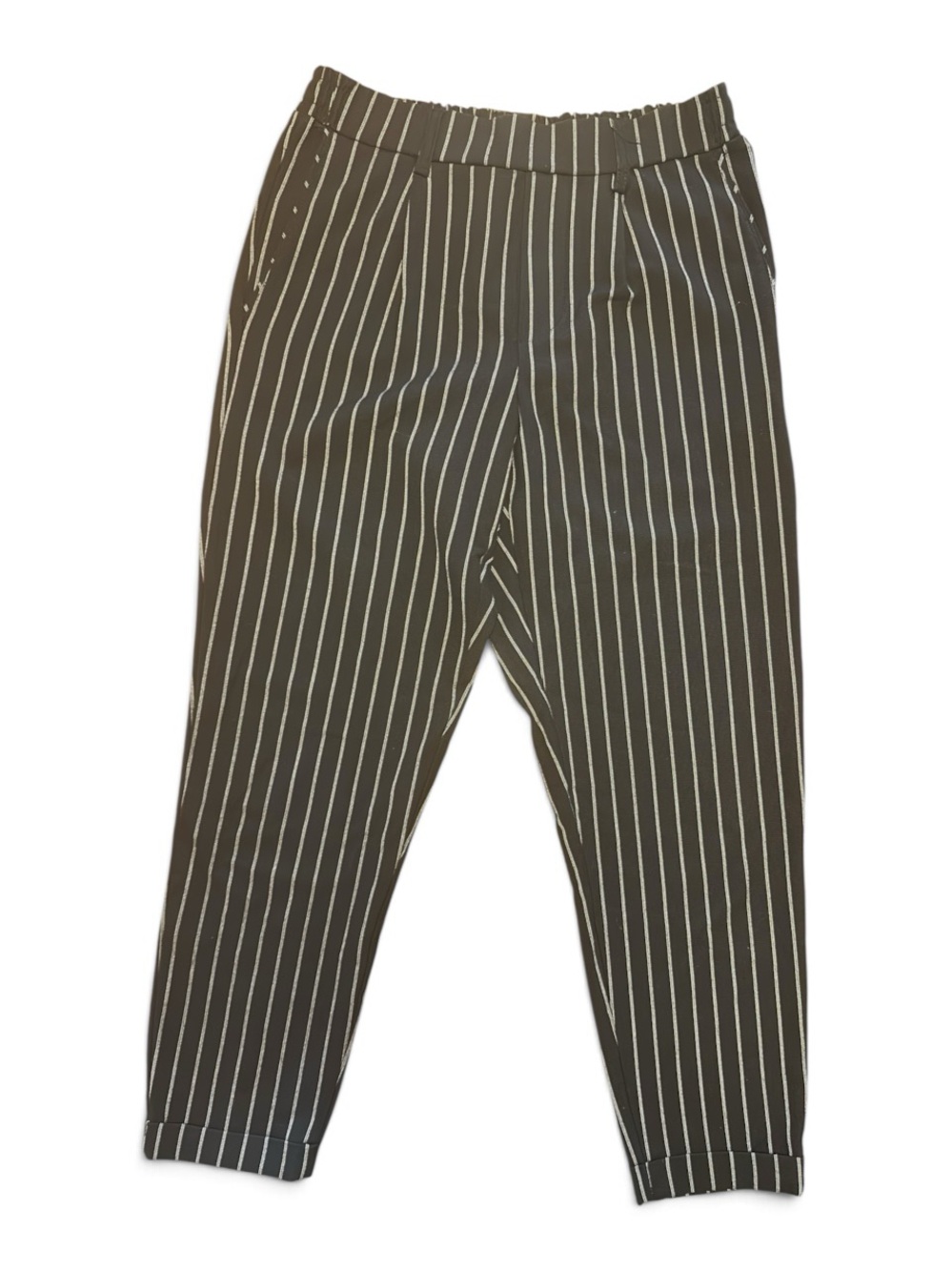 Bershka M Black Pinstripe Tapered Ankle Pants Pull On Trousers
